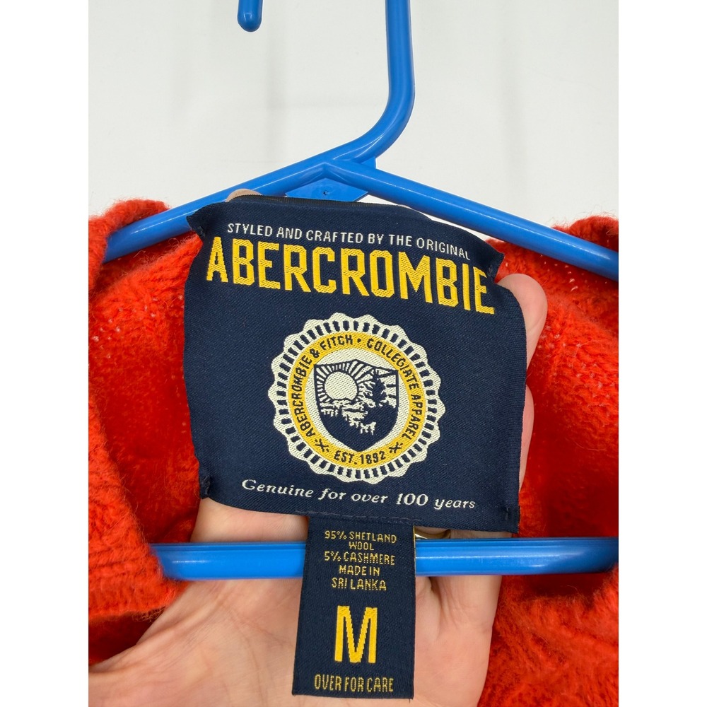 VTG Abercrombie & Fitch Men Orange Shetland Wool Cashmere Knit V-Neck Sweater M - Picture 5 of 11